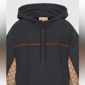 Men's Gucci, cotton jersey zip jacket/hoodie signature GG Supreme XL. NWT